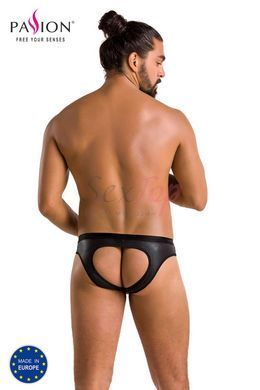 Чоловічі сліпи з вирізами Passion 041 SLIP JOE L/XL Black, екошкіра, відкриті сідниці - фото товару 6