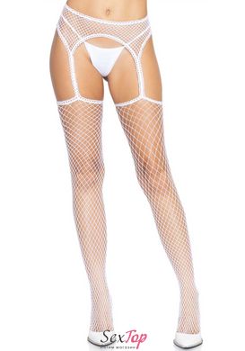Панчохи-сітка Leg Avenue Net stockings with garter belt One size White, пояс, підв’язки SO8578 фото