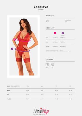 Прозорий корсет Obsessive Lacelove corset M/L Red, мереживо, підв’язки для панчіх SO8650 фото