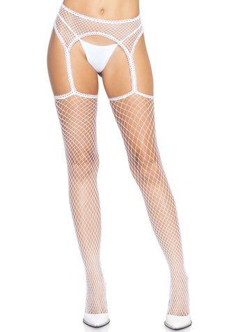Панчохи-сітка Leg Avenue Net stockings with garter belt One size White, пояс, підв&rsquo;язки - фото товару 1