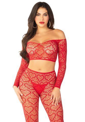Комплект Leg Avenue Off The Shoulder Top and Footless Tights One Size, Red &mdash;  фото товара 1