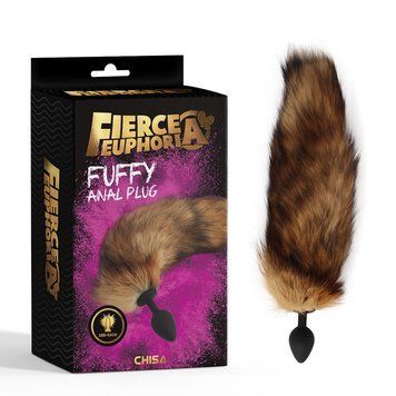 Анальний металевий затор чорного кольору з хвостом Chisa Furry Anal Plug, Черный - 1