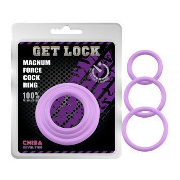 Ерекційні кільця різного розміру бузкового кольору Chisa Magnum Force Cock Ring - фото товару 1