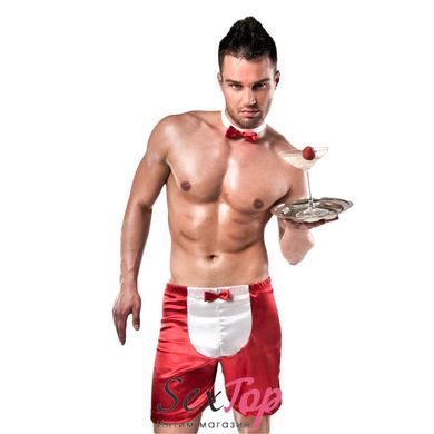 Распродажа!!! Мужской эротический костюм официанта Passion 019 SHORT red S/M, шорты и бабочка PSM0192 фото