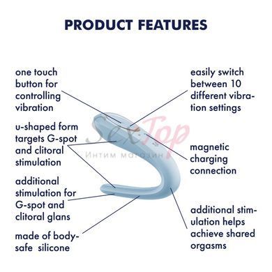 Вибратор для пар Satisfyer Double Classic Light Blue с одним моторчиком &mdash;  фото товара 6