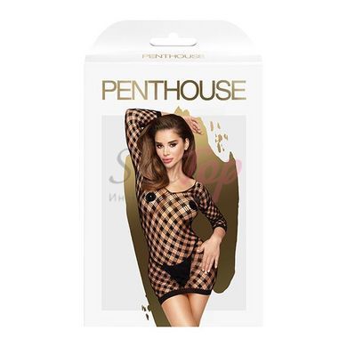 Мини-платье из геометрической сеточки с длинными рукавами Penthouse - Passion Goddess Black XL &mdash;  фото товара 3