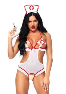 Костюм медсестри Leg Avenue Naughty Nurse, one size, боді та шапочка - SO7892