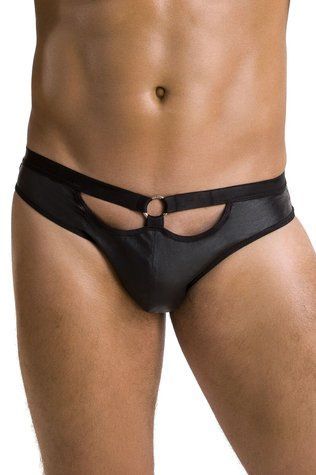 Чоловічі сліпи з вирізами Passion 041 SLIP JOE S/M, Black екошкіра, відкриті сідниці - фото товару 1