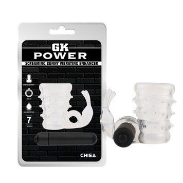 Вибронасадка на член со стимуляцией клитора прозрачного цвета Screaming Bunny Vibrating Enhancer &mdash;  фото товара 1