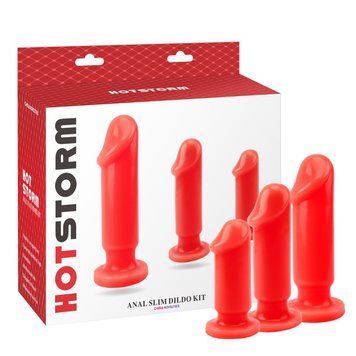 Анальні пробки з головкою на присоску червоні Anal Slim Dildo Kit, Червоний - 1
