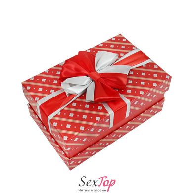 Подарункова коробка з бантом червоно-біла, L – 28,5х21,5х12,8 см. SO5476 фото
