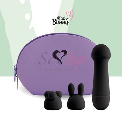 Мінівібратор FeelzToys Mister Bunny Black з двома насадками - фото товару 4