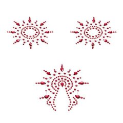 Пэстис из кристаллов Petits Joujoux Gloria set of 3 - Red, украшение на грудь и вульву SO3147 фото