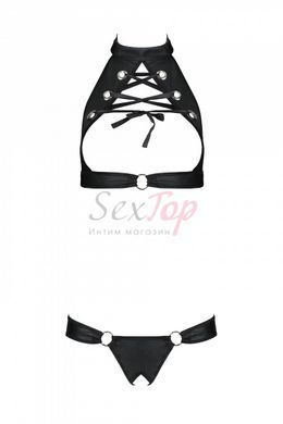 Комплект: открытый топ и трусики из эко-кожи с люверсами Malwia Set with Open Bra black L/XL &mdash; Passi &mdash;  фото товара 8