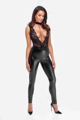 Комбинезон Noir Handmade F298 Libido Deep-V catsuit with collar and pearl chain - L &mdash;  фото товара 1