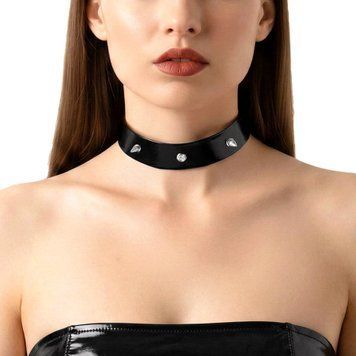 Лакированный чокер с шипами Art of Sex - Mistress, цвет черный, размер M,  - 1