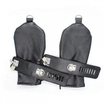 Наручники рукавиці для БДСМ чорних ігор Strict Leather Locking Mittens, Черный - 1
