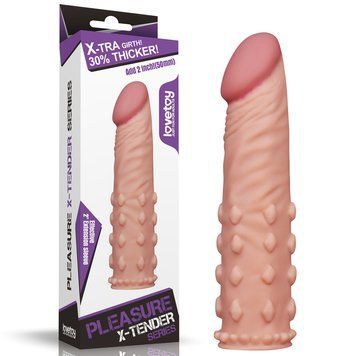 Реалистичная удлиняющая насадка на член с рельефом закрытая Lovetoy телесная, Телесный - 1