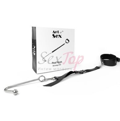 Анальный крюк с ошейником из натуральной кожи Art of Sex - Anal hook, Черный,  - 3