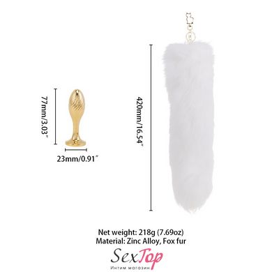 Металева анальна пробка Лисячий хвіст LOCKINK SEVANDA White Fox-Tail Anal Pear-shape Plug - SX0865