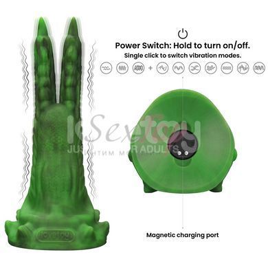 Подвійний вібратор монстр на присосці зеленого кольору Lovetoy Savage Charm Double Claw - фото товару 3