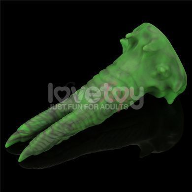 Подвійний вібратор монстр на присосці зеленого кольору Lovetoy Savage Charm Double Claw - фото товару 9