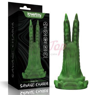 Подвійний вібратор монстр на присосці зеленого кольору Lovetoy Savage Charm Double Claw - фото товару 2