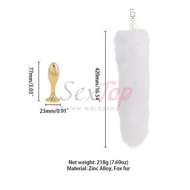 Металева анальна пробка Лисячий хвіст LOCKINK SEVANDA White Fox-Tail Anal Pear-shape Plug - фото товару 7