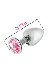 Металлическая анальная пробка с розовым кристаллом MAI Attraction Toys №73, длина 8см, диаметр 3см SO4635 фото