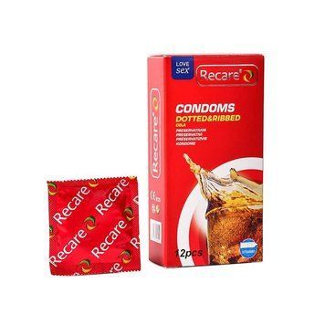 Презервативи Recare Cola Dotted&Ribbed Condoms 12 шт, з пухирцями та ребрами, аромат: Кола,  - 1