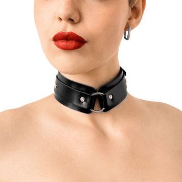 БДСМ-ошейник с кольцом Art of Sex - Martina Collar with ring, натуральная кожа, цвет черный &mdash;  фото товара 1