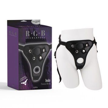 Трусы для страпона кожаные черные Chisa Double Extensions Harness, Черный - 1