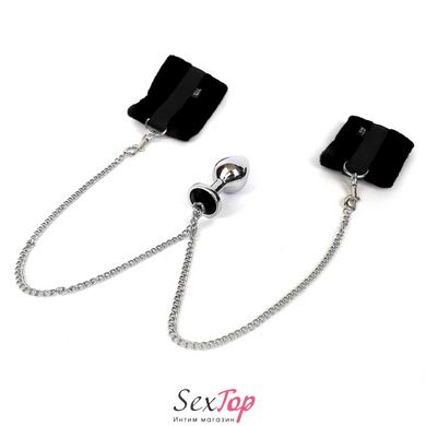 Наручники с металлической анальной пробкой Art of Sex Handcuffs with Metal Anal Plug size M Black SO6235 фото