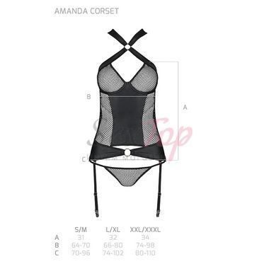 Сетчатый комплект корсет с халтером, съемные подвязки и трусики Amanda Corset black S/M - Passion &mdash;  фото товара 7