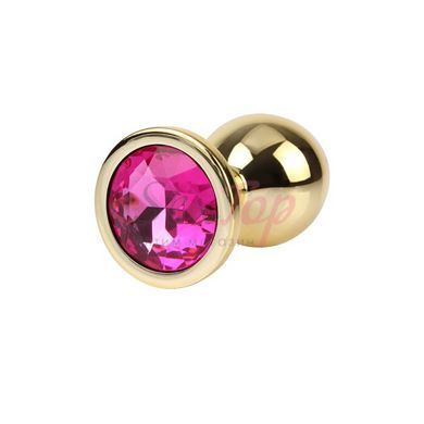 Анальная пробка золотая с малиновым камнем Rosy Gem Gold Plug Medium &mdash;  фото товара 3