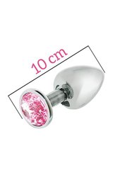 Металлическая анальная пробка с розовым кристаллом MAI Attraction Toys №74, длина 10см, диаметр 4см SO4636 фото