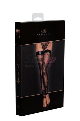 (SALE) Панчохи Noir Handmade F243 Tulle stockings with patterned flock embroidery - L - фото товару 6