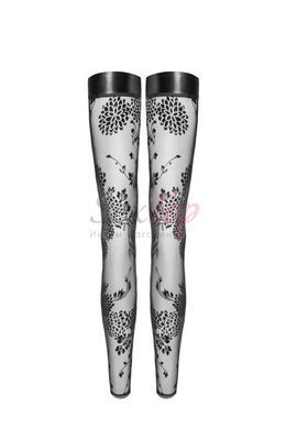 (SALE) Панчохи Noir Handmade F243 Tulle stockings with patterned flock embroidery - L - фото товару 4