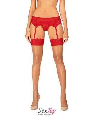 Панчохи Obsessive Ingridia stockings XS/S, бежеві з червоною резинкою - SO9040