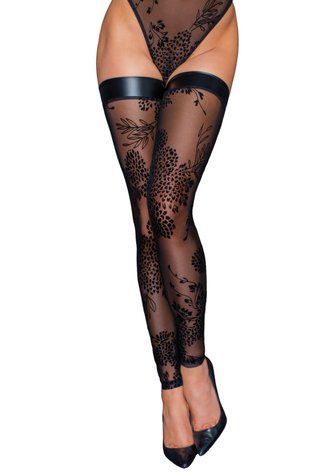 Чулки Noir Handmade F243 Tulle stockings with patterned flock embroidery - L &mdash;  фото товара 1