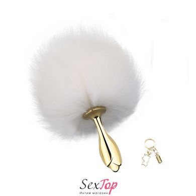 Металлическая анальная пробка Кроличий хвост LOCKINK SEVANDA White Bunny-Tail Anal Rose-shape Plug - SX0867