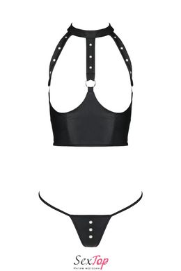 Комплект білизни з відкритими грудьми Passion GENEVIA SET WITH OPEN BRA L/XL black, корсет, стрінги SO8439 фото