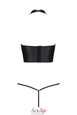 Комплект белья с открытой грудью Passion GENEVIA SET WITH OPEN BRA L/XL black, корсет, стринги SO8439 фото