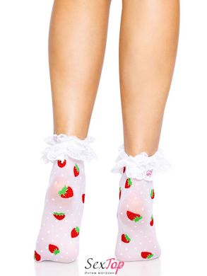 Носки женские с клубничным принтом Leg Avenue Strawberry ruffle top anklets One size, кружевные манж SO8583 фото