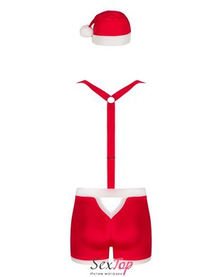 Мужской эротический костюм Санта-Клауса Obsessive Mr Claus S/M, боксеры на подтяжках, шапочка с помп SO7294 фото