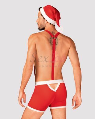 Чоловічий еротичний костюм Санта-Клауса Obsessive Mr Claus S/M, боксери на підтяжках, шапочка з помп - фото товару 2