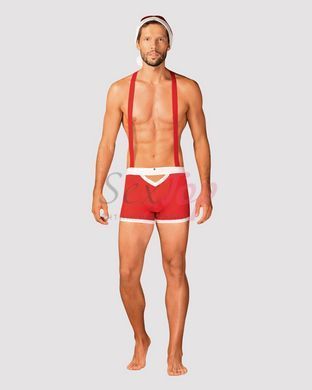 Чоловічий еротичний костюм Санта-Клауса Obsessive Mr Claus S/M, боксери на підтяжках, шапочка з помп - фото товару 3