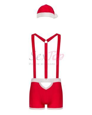 Чоловічий еротичний костюм Санта-Клауса Obsessive Mr Claus S/M, боксери на підтяжках, шапочка з помп - фото товару 5