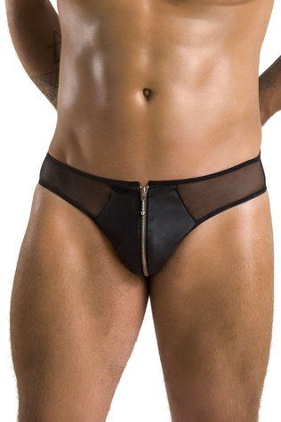 Мужские слипы на молнии Passion 042 Slip Timmy XXL/XXXL Black, экокожа, сетка &mdash;  фото товара 1