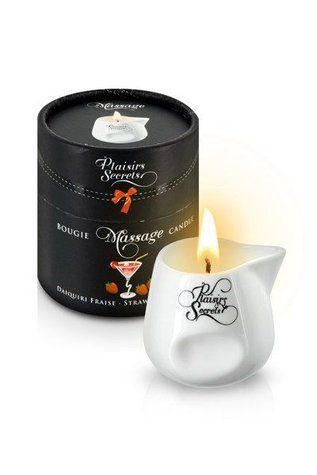 Масажна свічка Plaisirs Secrets Strawberry Daiquiri (80 мл) подарункове паковання, керамічний посуд - фото товару 1